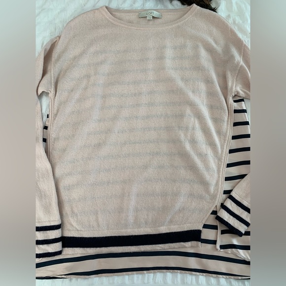 LOFT Blush Pink Sweater with Black Stripes - Picture 16 of 16
